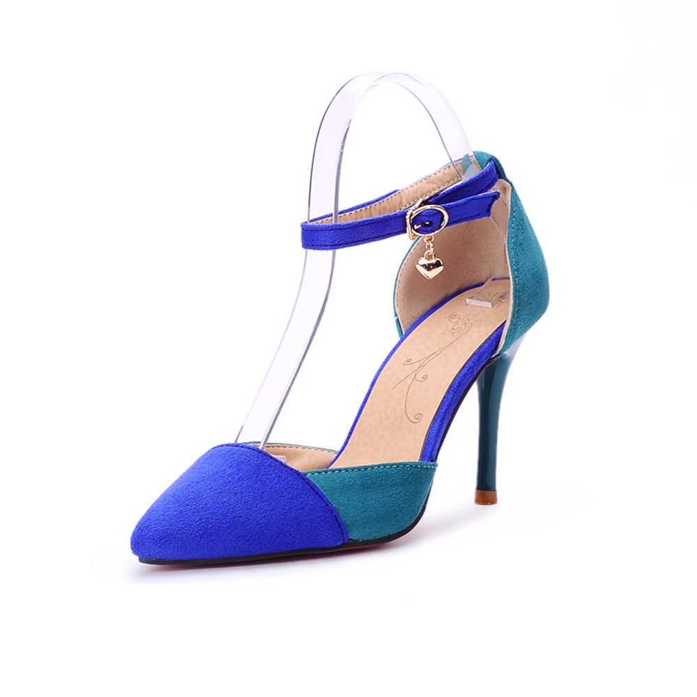 Pointed Suede Color Matching European And American Style Buckle Strap Stiletto Sexy Ladies Sandals - globaltradeleader