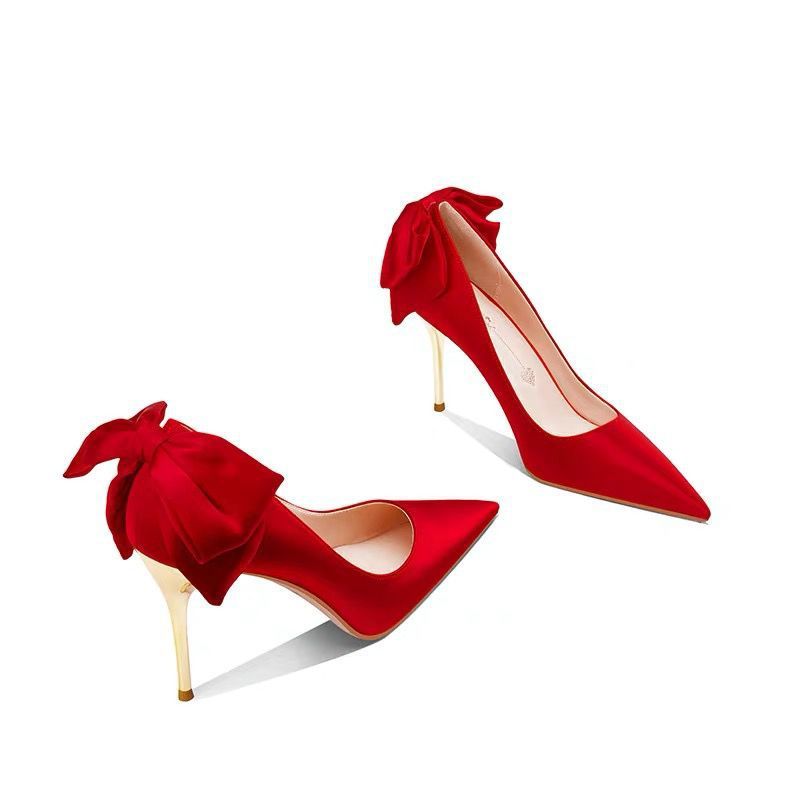 Pointed Toe Stiletto Evening Dress Shoes Bow High Heels - globaltradeleader