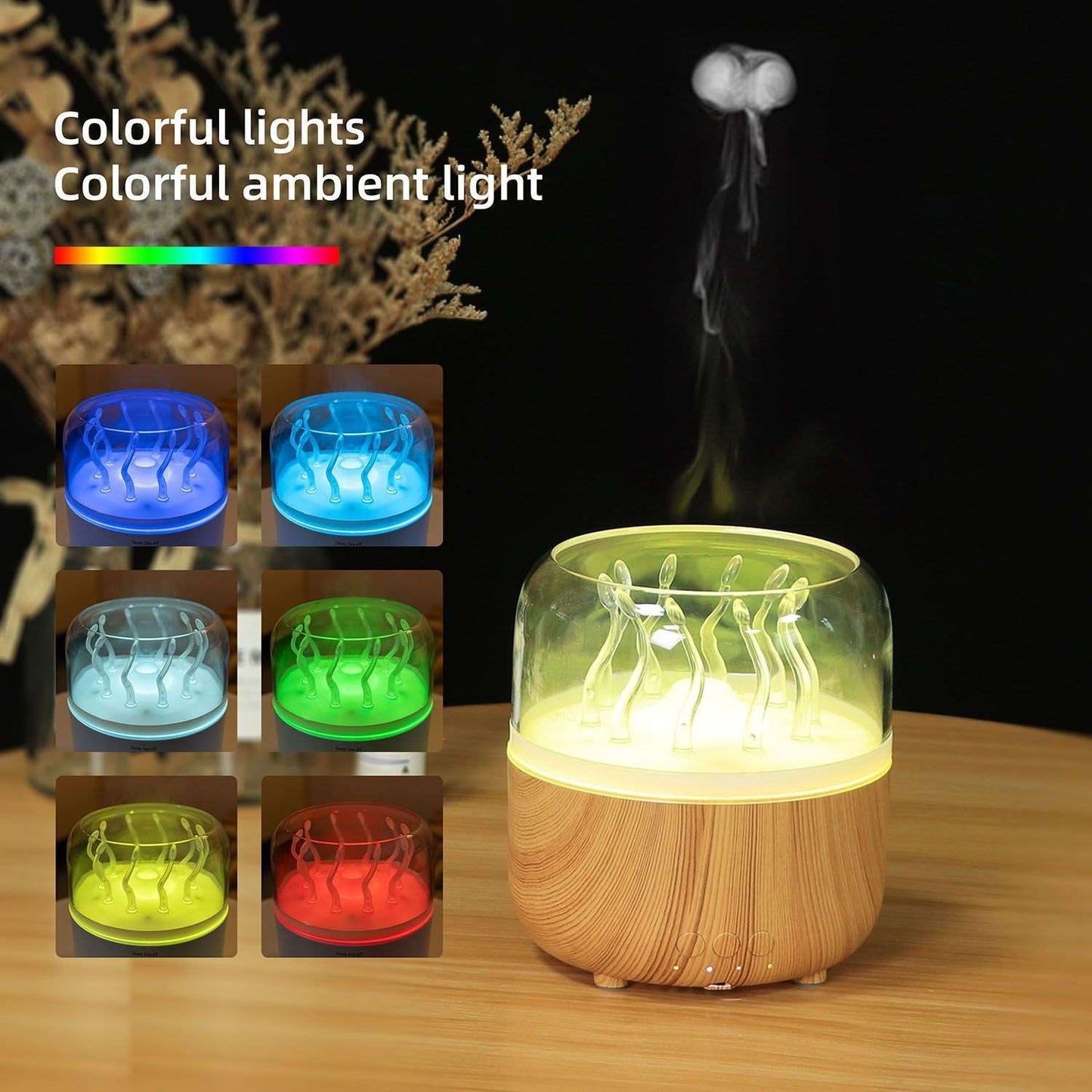 Wood Grain Rotating Dynamic Spray Jellyfish Ambience Light - globaltradeleader