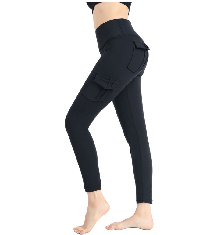 Pockets Trousers Solid Color Slim Yoga Track Pants Womens Clothing - globaltradeleader