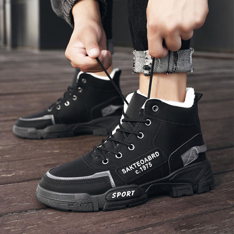 Plush Snow Boots Winter New Winter Velvet Thickened Warm Cotton Shoes Casual Trendy High-top Workwear Boots For Men - globaltradeleader