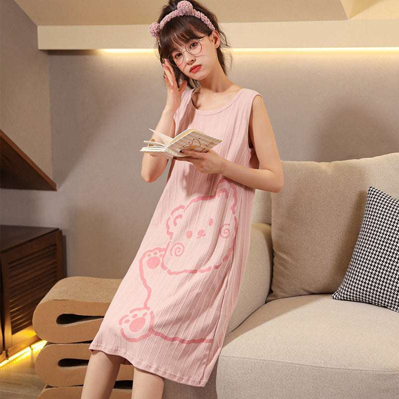 Women's Fashion Simple Cotton Halter Top Pajama Skirt