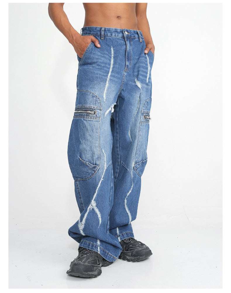 Loose Straight Zipper Hip Hop Men's Cargo Pants