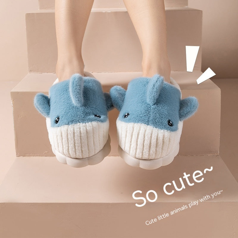 Winter Cute Shark Shoes Women Thick Sole Warm Plush Home Fluffy Slippers Outdoor Garden Indoor Floor House Shoes - globaltradeleader