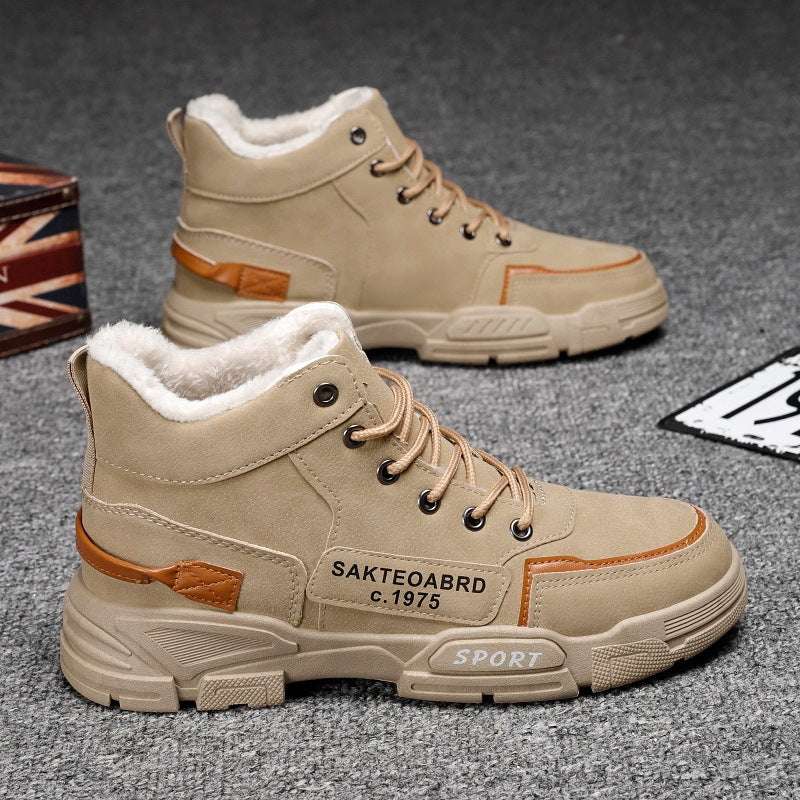 Plush Snow Boots Winter New Winter Velvet Thickened Warm Cotton Shoes Casual Trendy High-top Workwear Boots For Men - globaltradeleader