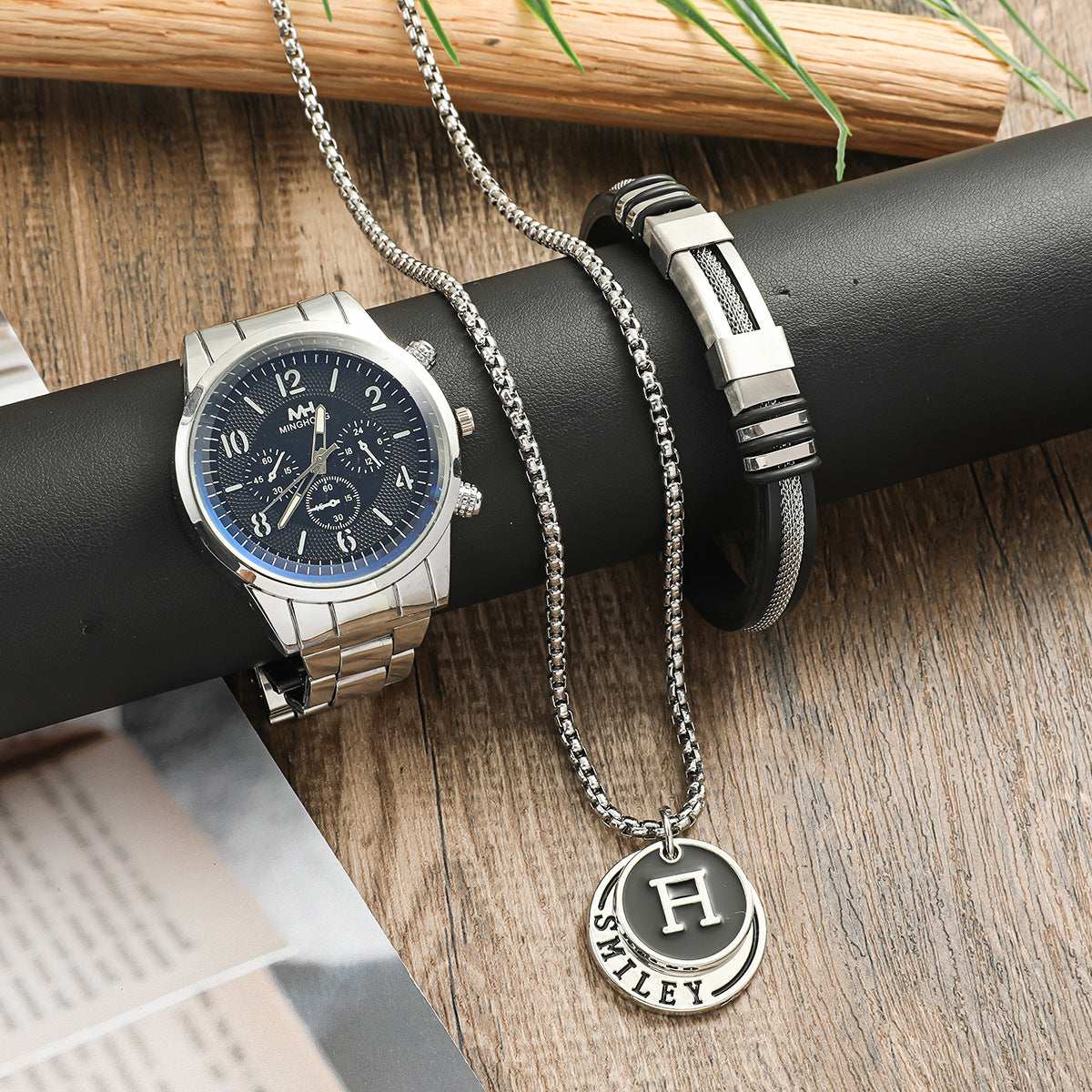 Men's Business Gift Holiday Birthday Gift Bracelet Necklace Watch Suit - globaltradeleader