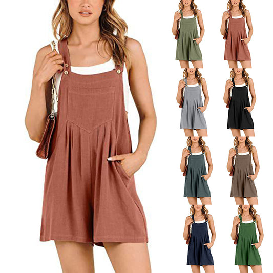 Women's Short Overalls Summer Casual Adjustable Strap Loose Short Bib Overalls Jumpsuit Rompers - globaltradeleader