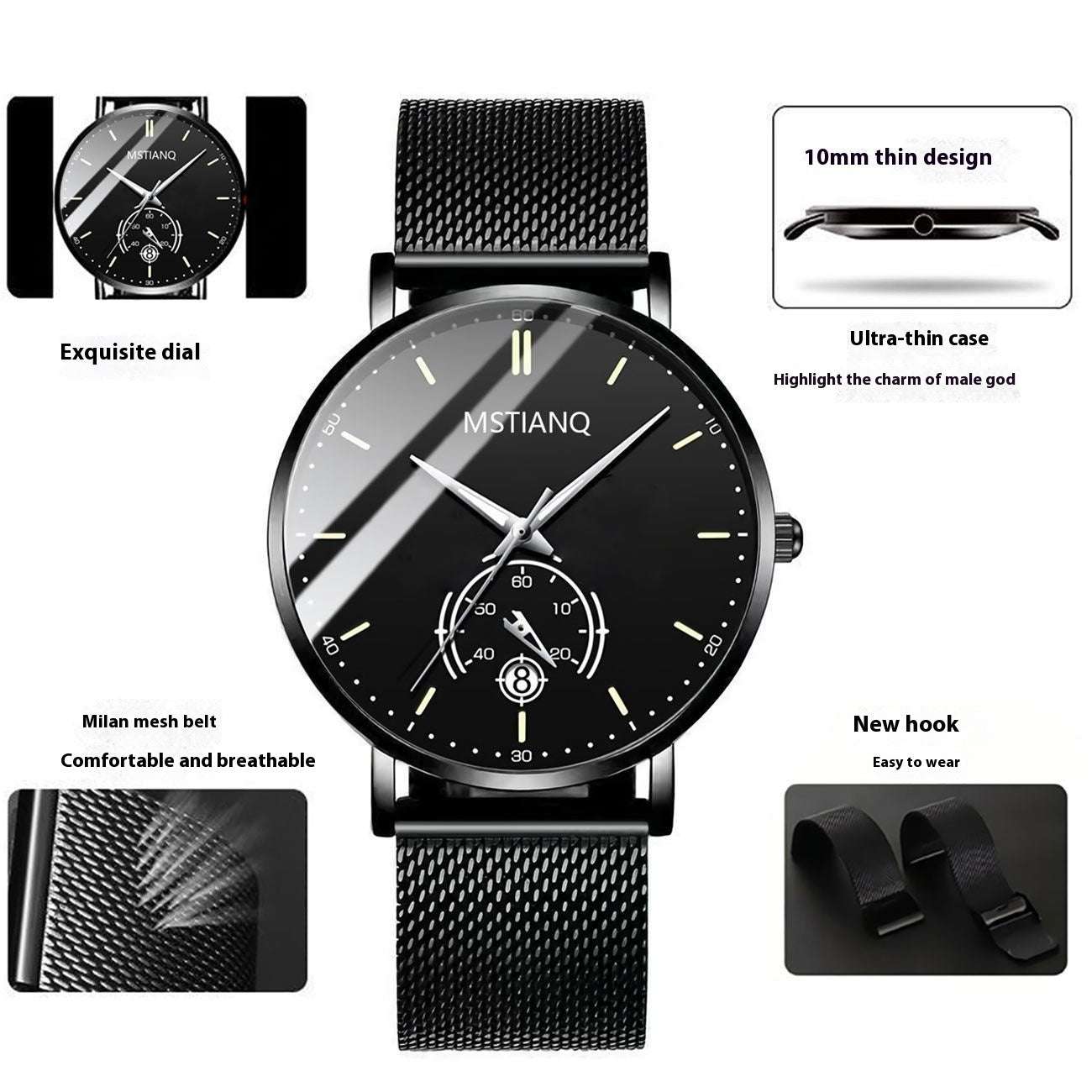 Trade Watch Stylish Black Technology Belt Refined Steel Korean Casual Calendar - globaltradeleader