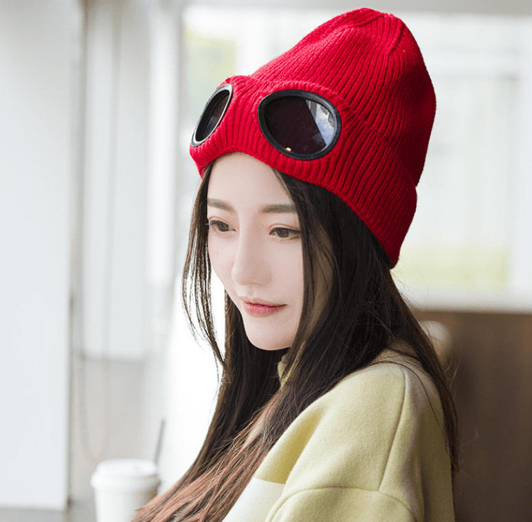 Windproof Mirror And Fleece Knitted Warm Wool Hat