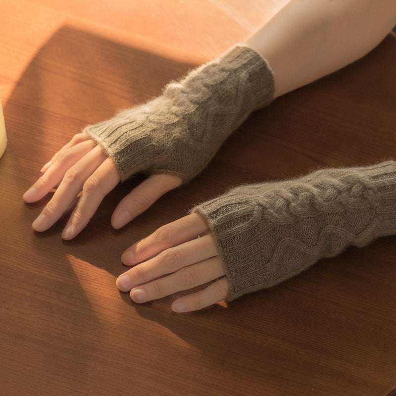 Cashmere Autumn And Winter New Women's Half Finger Twist Gloves - globaltradeleader