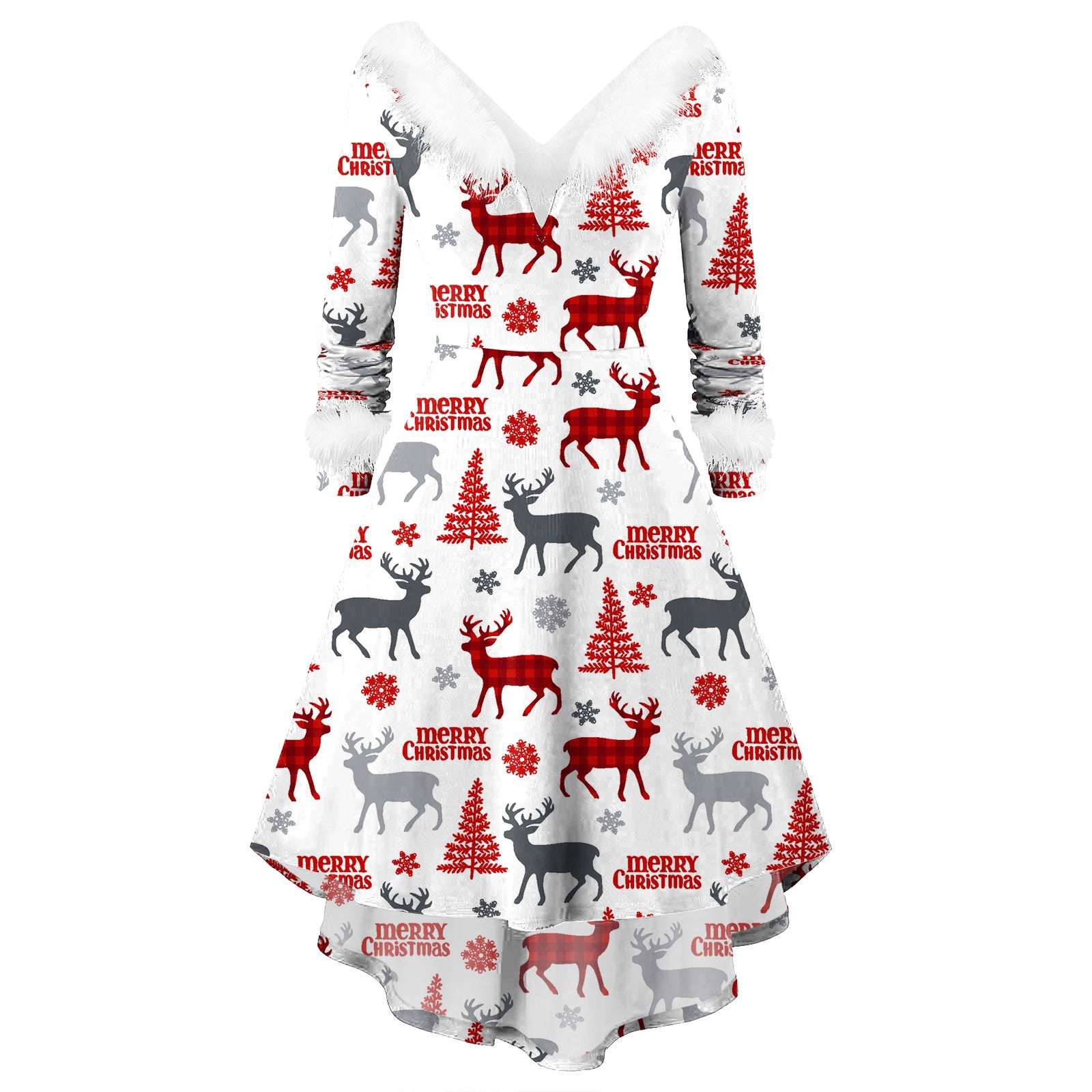 Women's Christmas Long Sleeve V-neck Irregular Dress - globaltradeleader