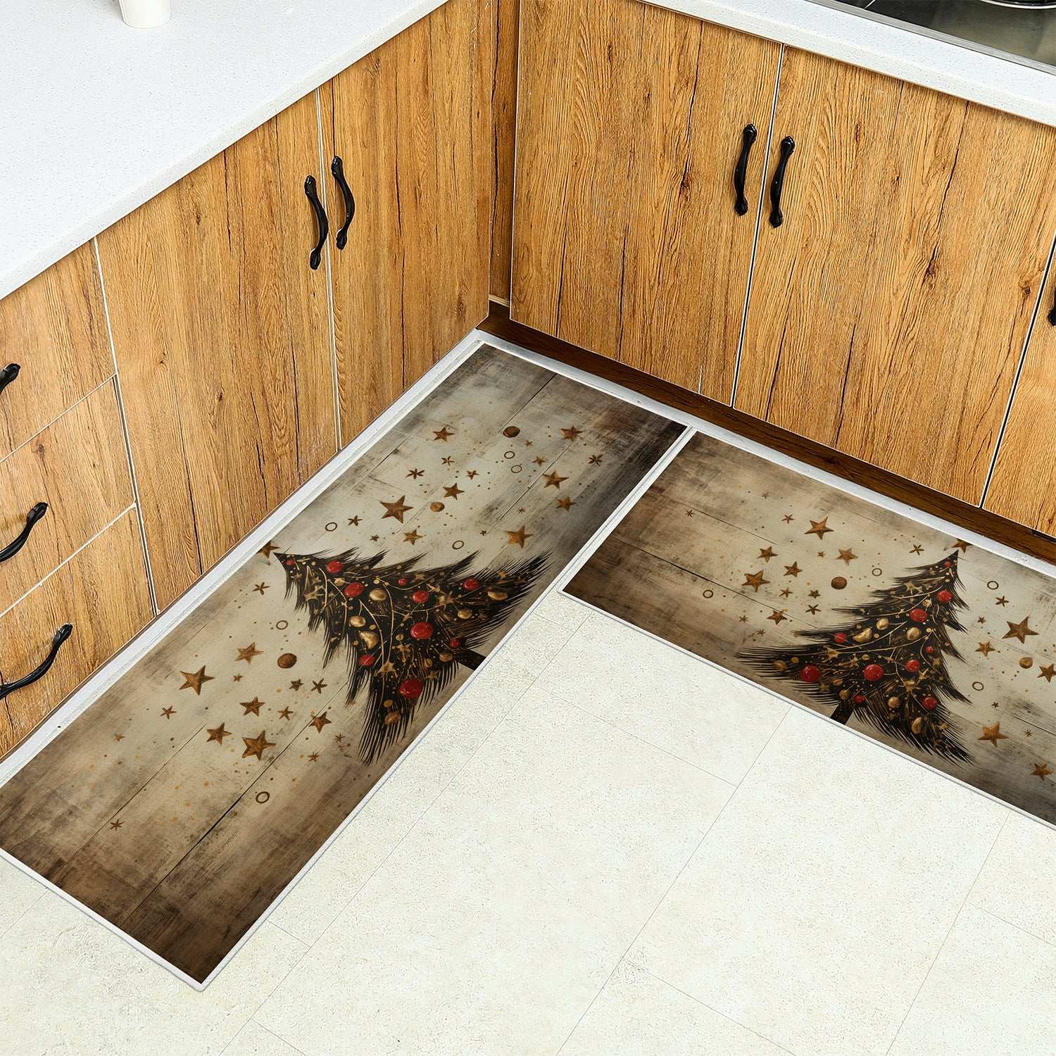 Household Christmas Tree Printing Kitchen Non-slip Mat