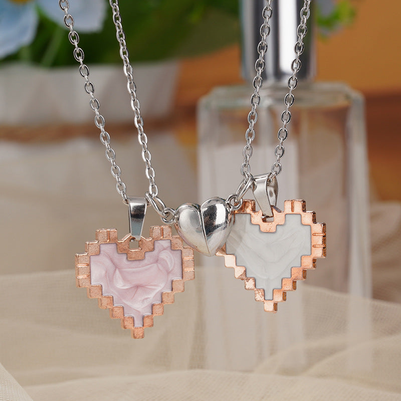 2pcs Magnetic Heart-shaped Mosaic Necklace Fashion Personality Couple Love Necklace For Valentine's Day - globaltradeleader