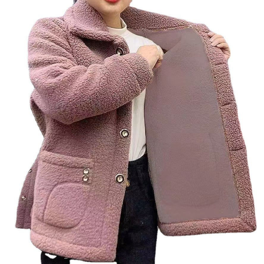 Fleece-lined Thickened Faux Cashmere Mother's Wear Autumn And Winter Mid-length Coat Warm Coat