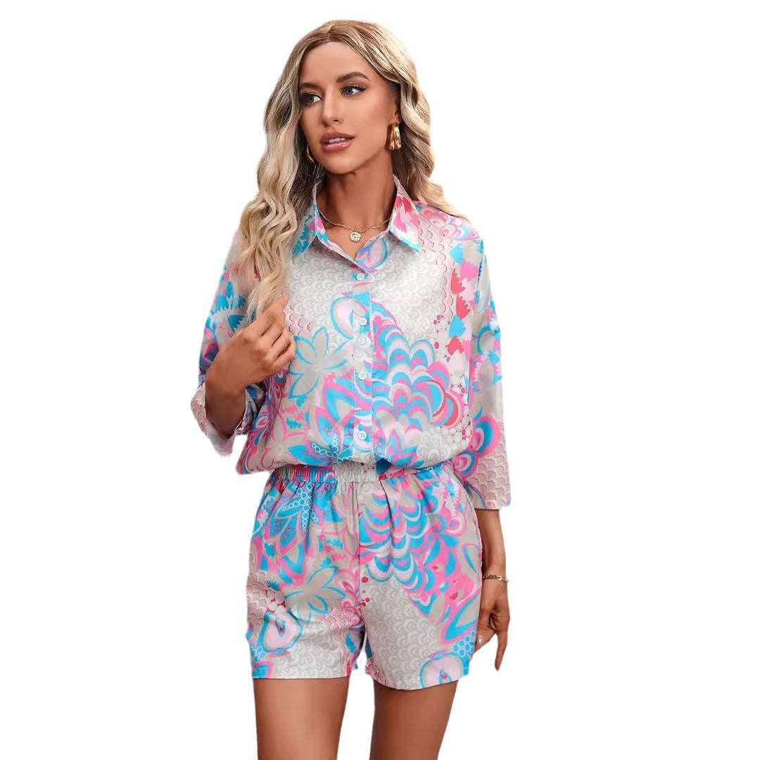 Women's Fashion Printed Short-sleeved Shorts Casual Suit - globaltradeleader