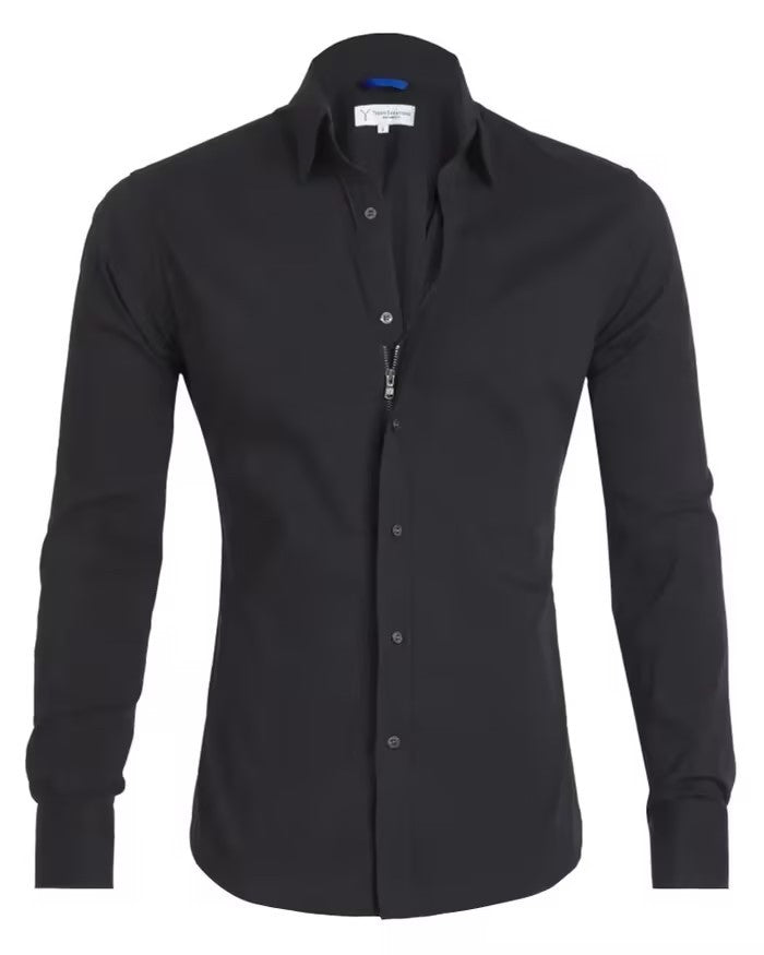 Men's Shirt Zipper Shirt Hidden Fake Button - globaltradeleader