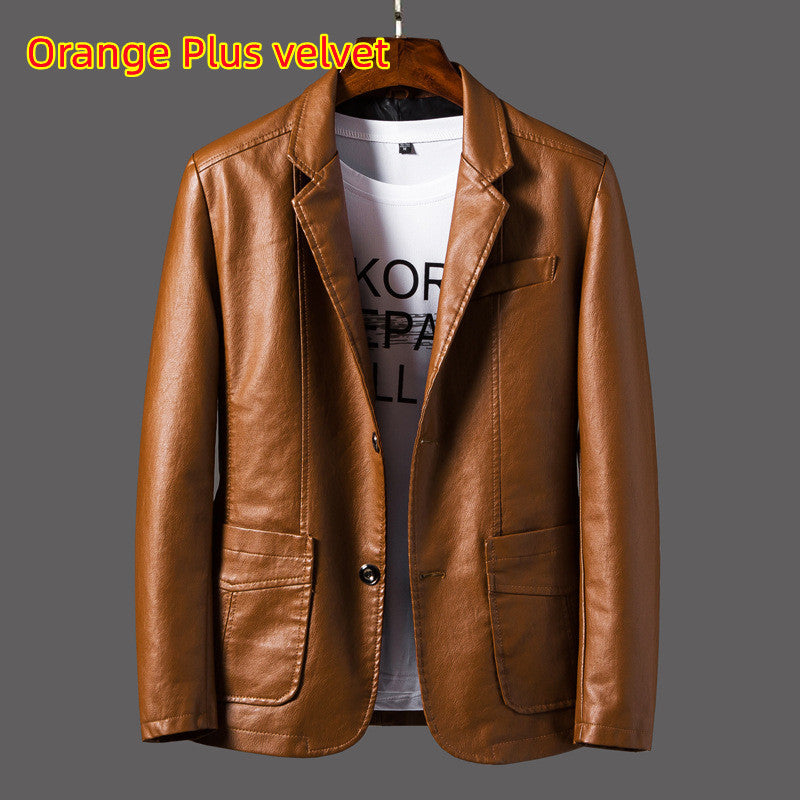 Leather Men's Autumn And Winter Jacket Thin Lapel - globaltradeleader