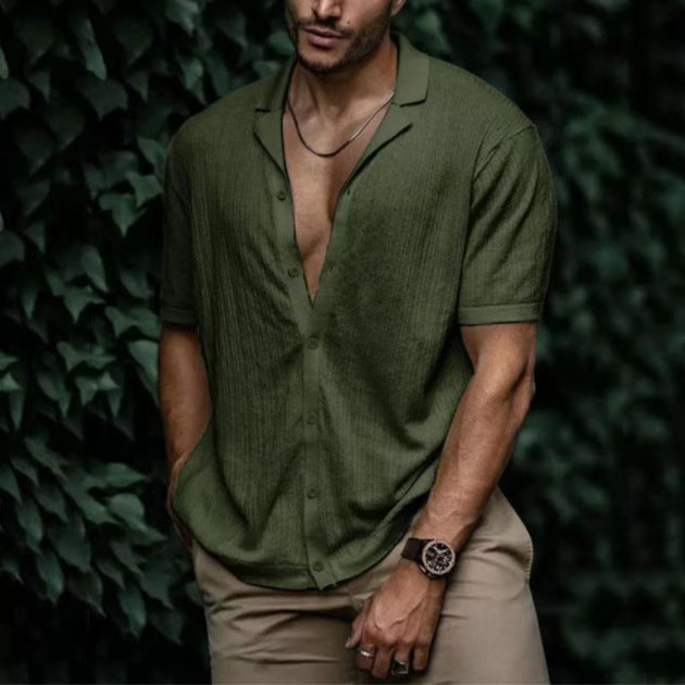 Casual Loose Cardigan Short Sleeve Solid Color T-shirt Men - globaltradeleader