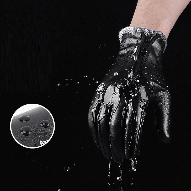 Outdoor Winter Sports Cycling Warm Men's PU Leather Gloves - globaltradeleader
