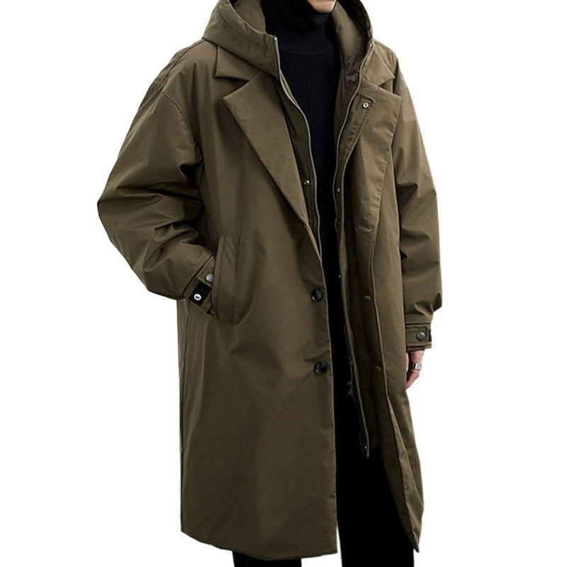 Coat Coat Men's False Two Pieces Hooded Mid-length Trench Coat - globaltradeleader