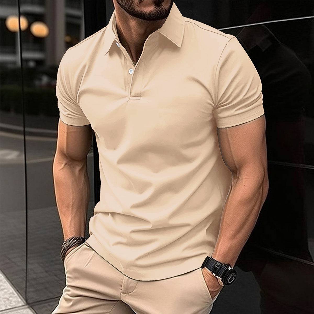 Summer Short Sleeve Polo Shirt Men Solid Color Button Lapel Buttono Top - globaltradeleader
