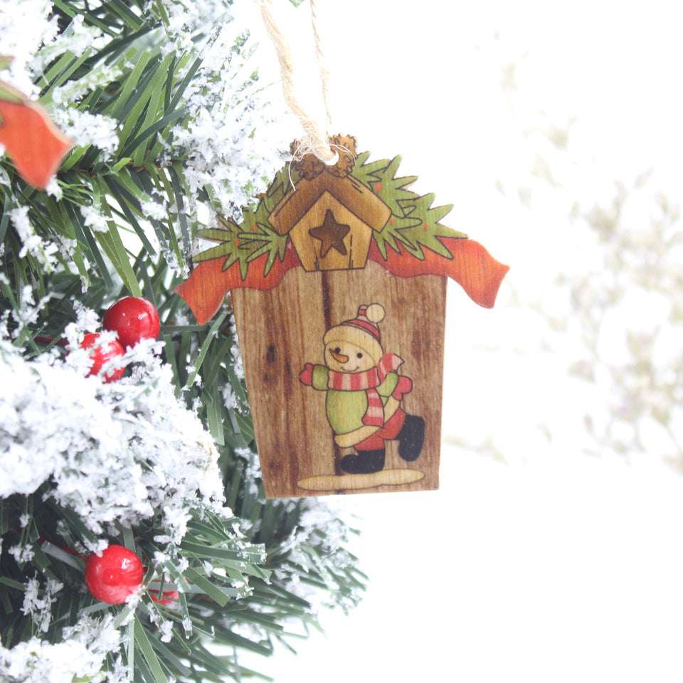 Creative House Shape Santa Elk Wooden Pendant