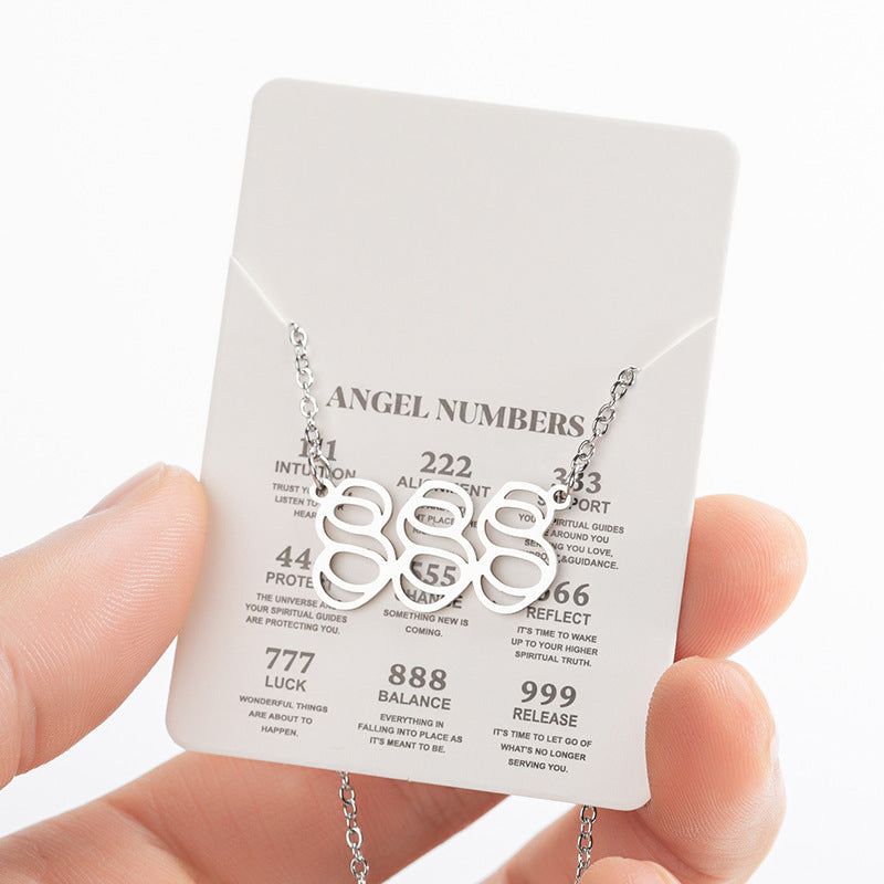 2025 Women's New Angel Lucky Digital Pendant Necklace Fashion 000-999 Stainless Steel Vintage Necklace - globaltradeleader