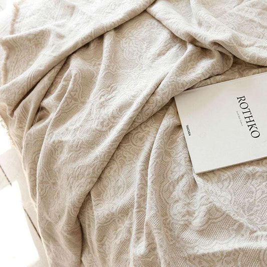 Jacquard Linen Cotton Bamboo Fiber Burrs Tassels Cover Blanket Sofa Tablecloth