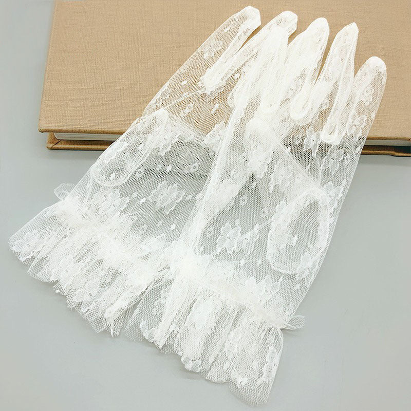 Korean Style White Lace Flower Gloves - globaltradeleader