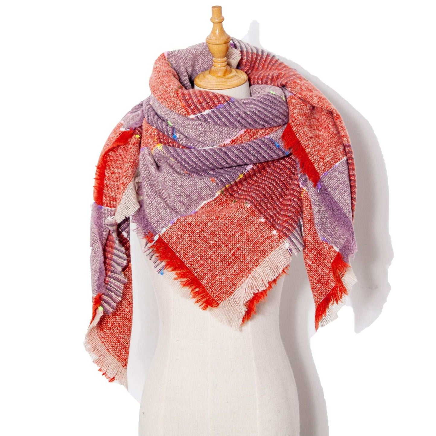 Autumn And Winter Ribbon Large Plaid Triangle Scarf Women's Shawl