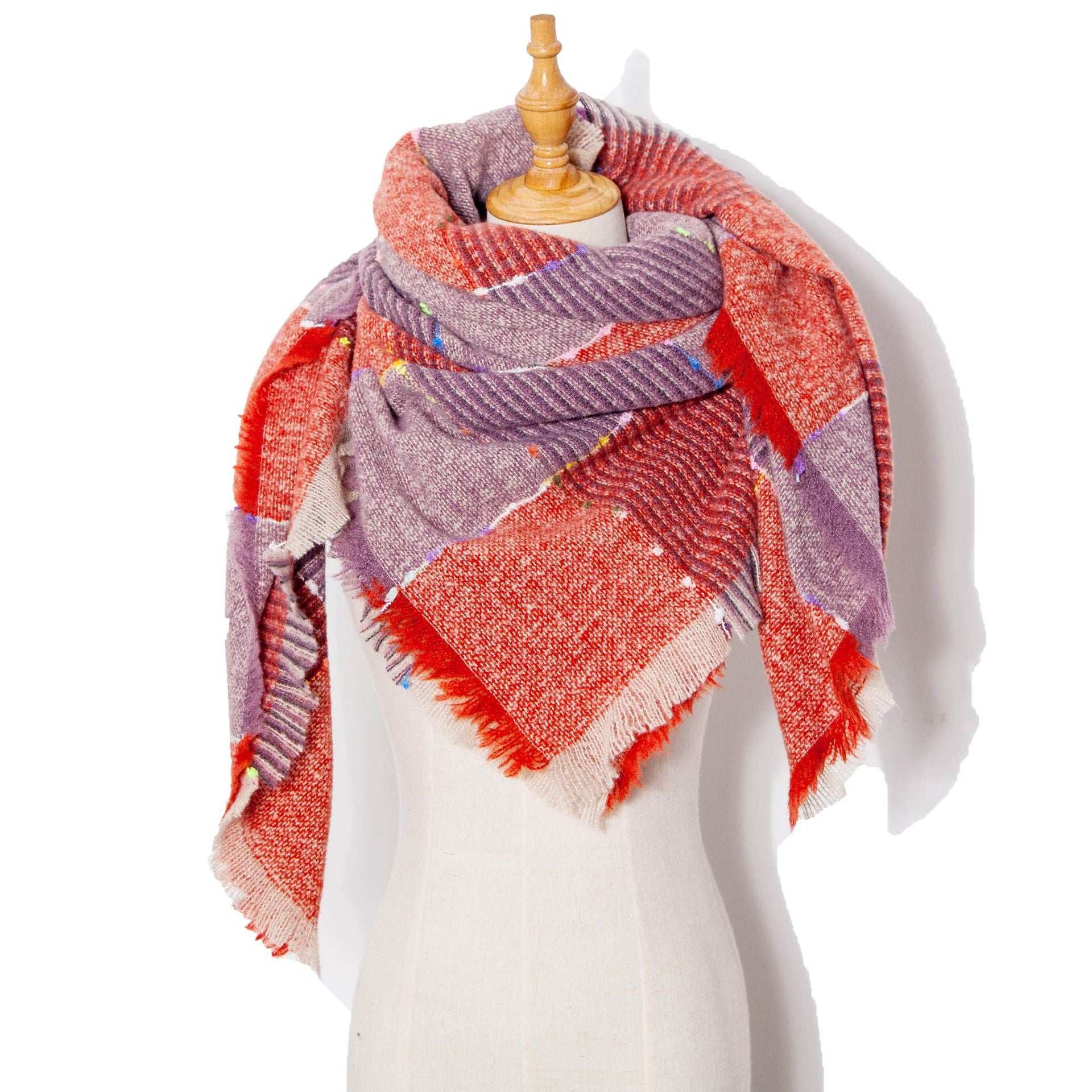 Autumn And Winter Ribbon Large Plaid Triangle Scarf Women's Shawl