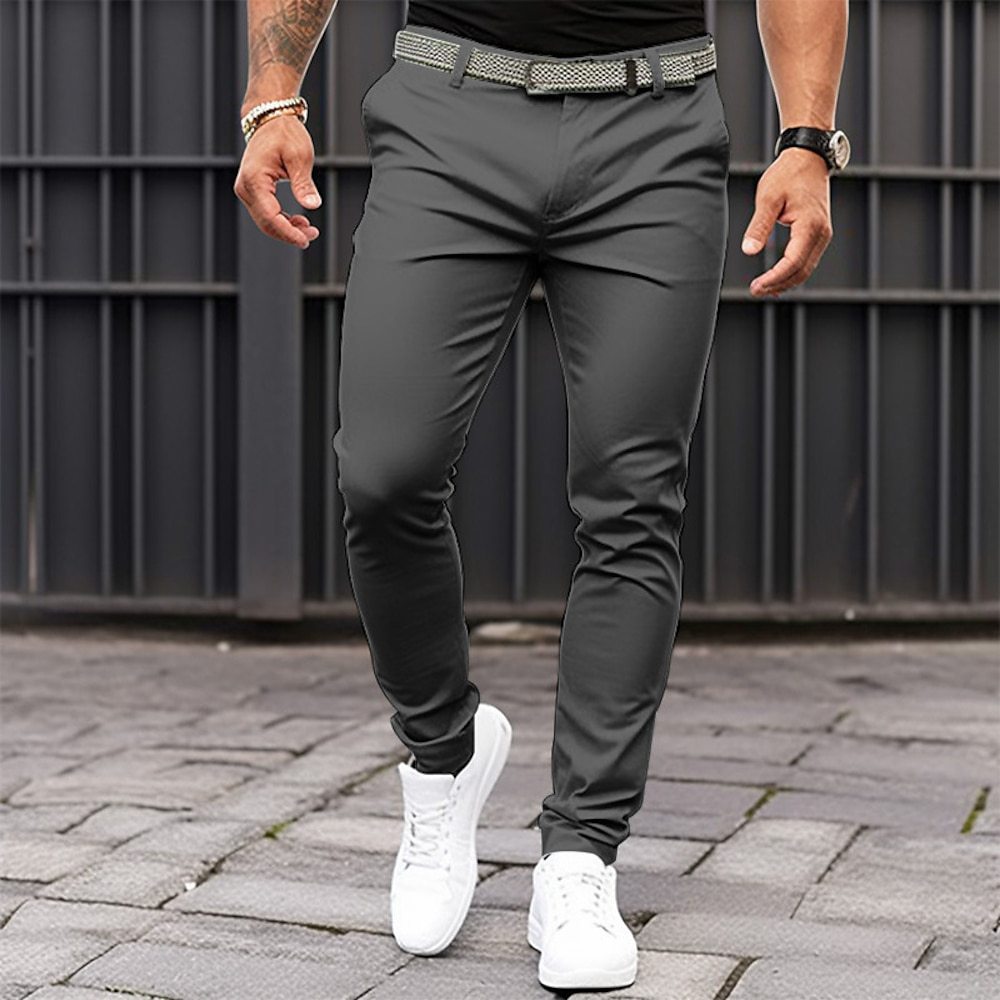 Men's Pure Color Tight Pocket Zipper Business Casual Slim-fitting Trousers - globaltradeleader