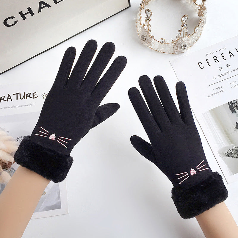 Women's Fleece-lined Thermal Touch Screen Gloves For Autumn And Winter