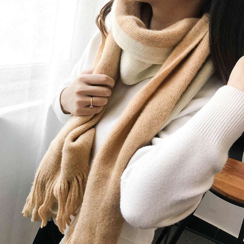 Men's And Women's Korean-style Cashmere Color Matching Scarf Solid Color Shawl - globaltradeleader