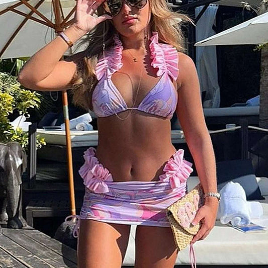 Bikini Pleated Split Women's Swimsuit - globaltradeleader