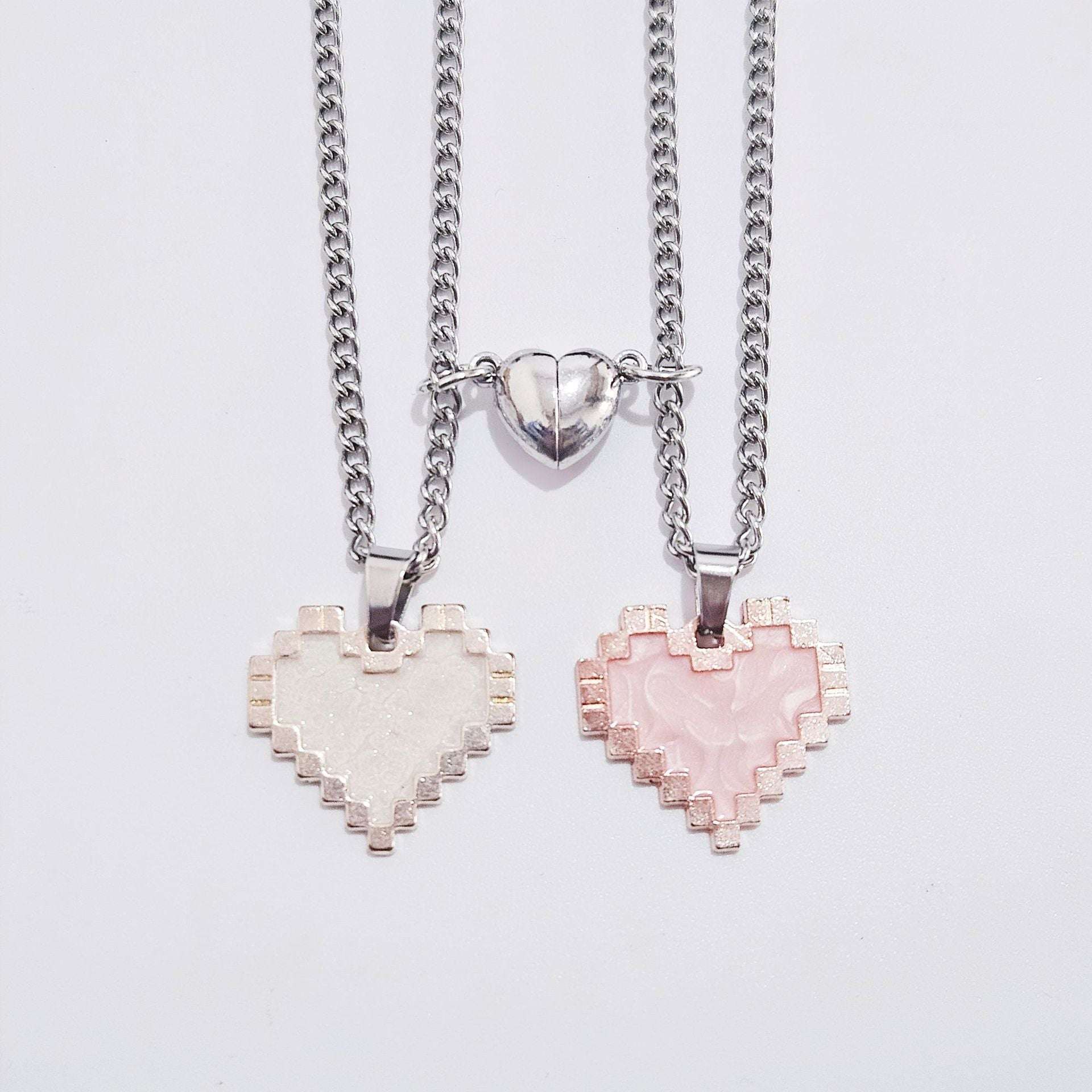 2pcs Magnetic Heart-shaped Mosaic Necklace Fashion Personality Couple Love Necklace For Valentine's Day - globaltradeleader