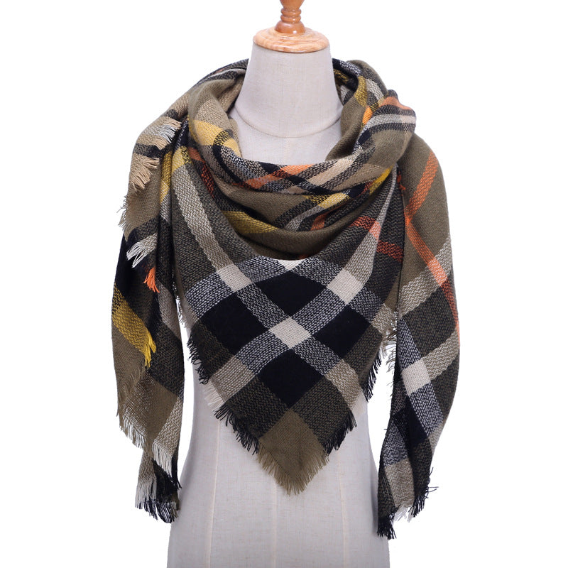 Autumn And Winter Artificial Cashmere Scarf High Density Triangular Binder Couple Plaid Scarf Warm Shawl