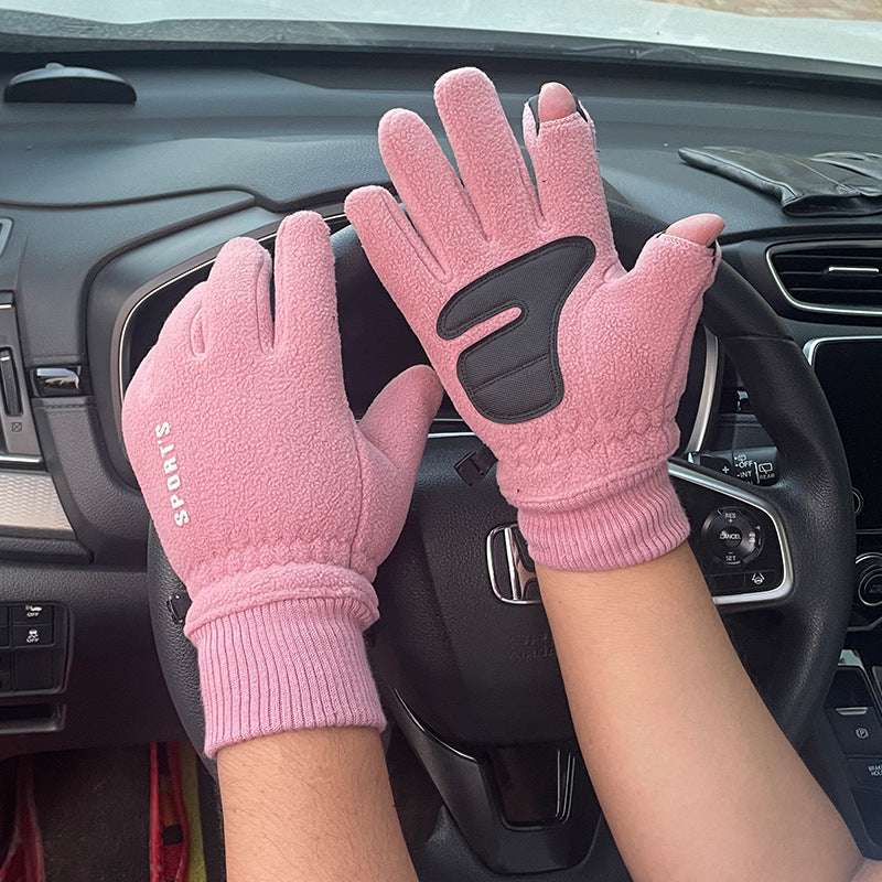 Outdoor Ski Riding Gloves Winter Polar Fleece Flip Cover Winter Gloves Men And Women Plus Velvet Thickened Warm Touch Screen Gloves - globaltradeleader