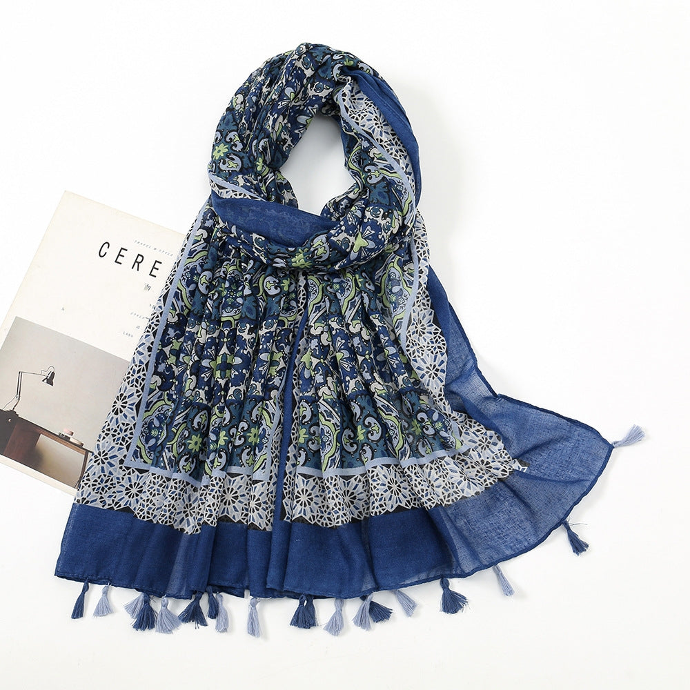 New Voile Tassel Retro Printed Geometric Versatile Fashion Travel Sun Protection Shawl Scarf