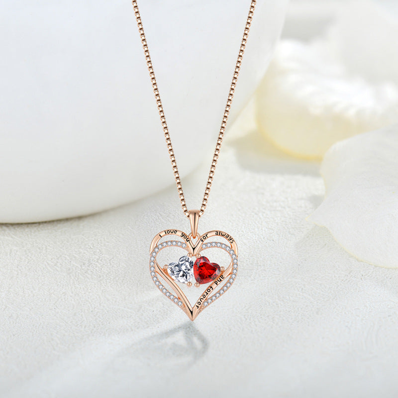 S925 Silver Double Love Necklace With Rhinestones Fashion Personality Heart-shaped Necklace Valentine's Day Gift - globaltradeleader