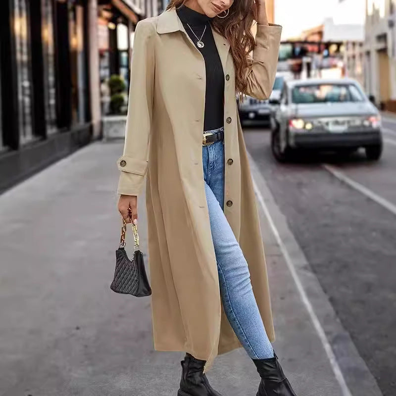 Fashion Casual Gentle Button Long Trench Coat For Women - globaltradeleader