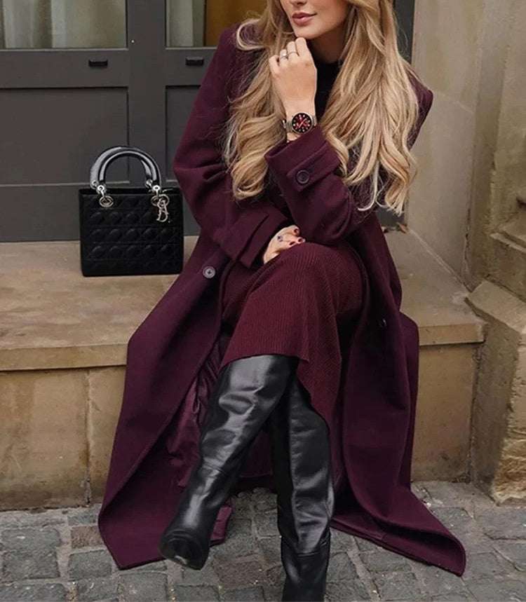 Fashion Lapel Woolen Coat With Belt Winter Double-breasted Trench Long Jacket For Women Clothing - globaltradeleader