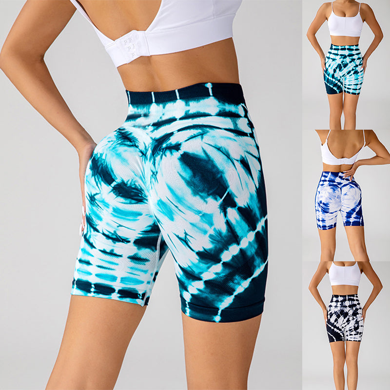 Tie-dye Printed Yoga Shorts Fashion Seamless High-waisted Hip-lifting Pant Sports Running Fitness Pants For Womens Clothing - globaltradeleader