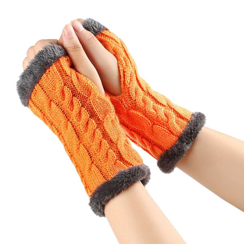 Winter Plush Gloves Twist Knitted Fingerless Fleece Gloves Women Warm Thickened Woolen Gloves - globaltradeleader
