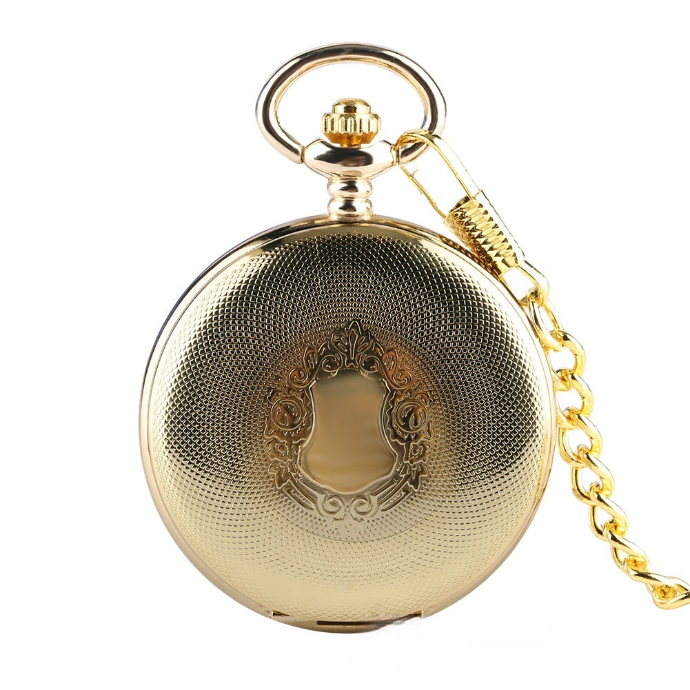 Flip Necklace Gold Double-sided Carved Shield Manual Manipulator Pocket Watch - globaltradeleader