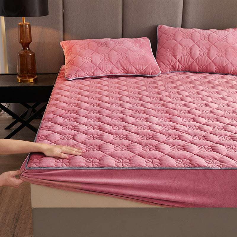 Thick Coral Fleece Quilted Fitted Sheet Single Piece - globaltradeleader