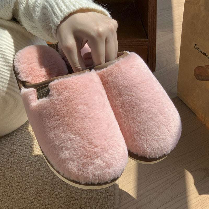 Winter Plush Slippers Warm Solid House Shoes Non-slip Bedroom Floor Home Slipper For Women Men - globaltradeleader