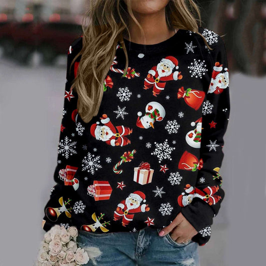 European and American style women's printed elk Christmas sweater