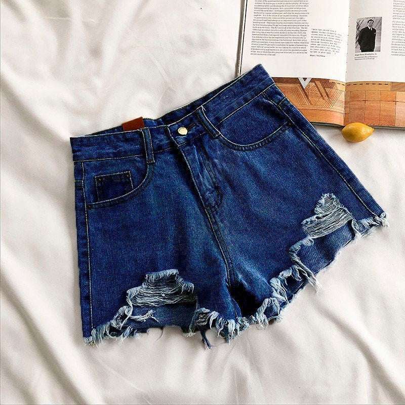 Denim Shorts Women's High Waist Loose Hole Wide Leg - globaltradeleader