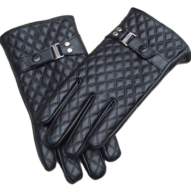 Men's Autumn And Winter Windproof Warm Cycling Full Touch Screen PU Gloves - globaltradeleader